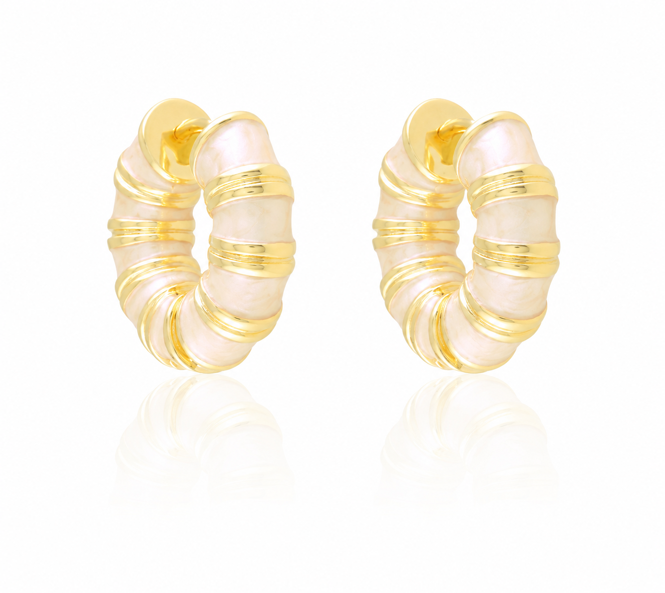 Beige Enamel 14K Gold-Plated Hoop Earrings