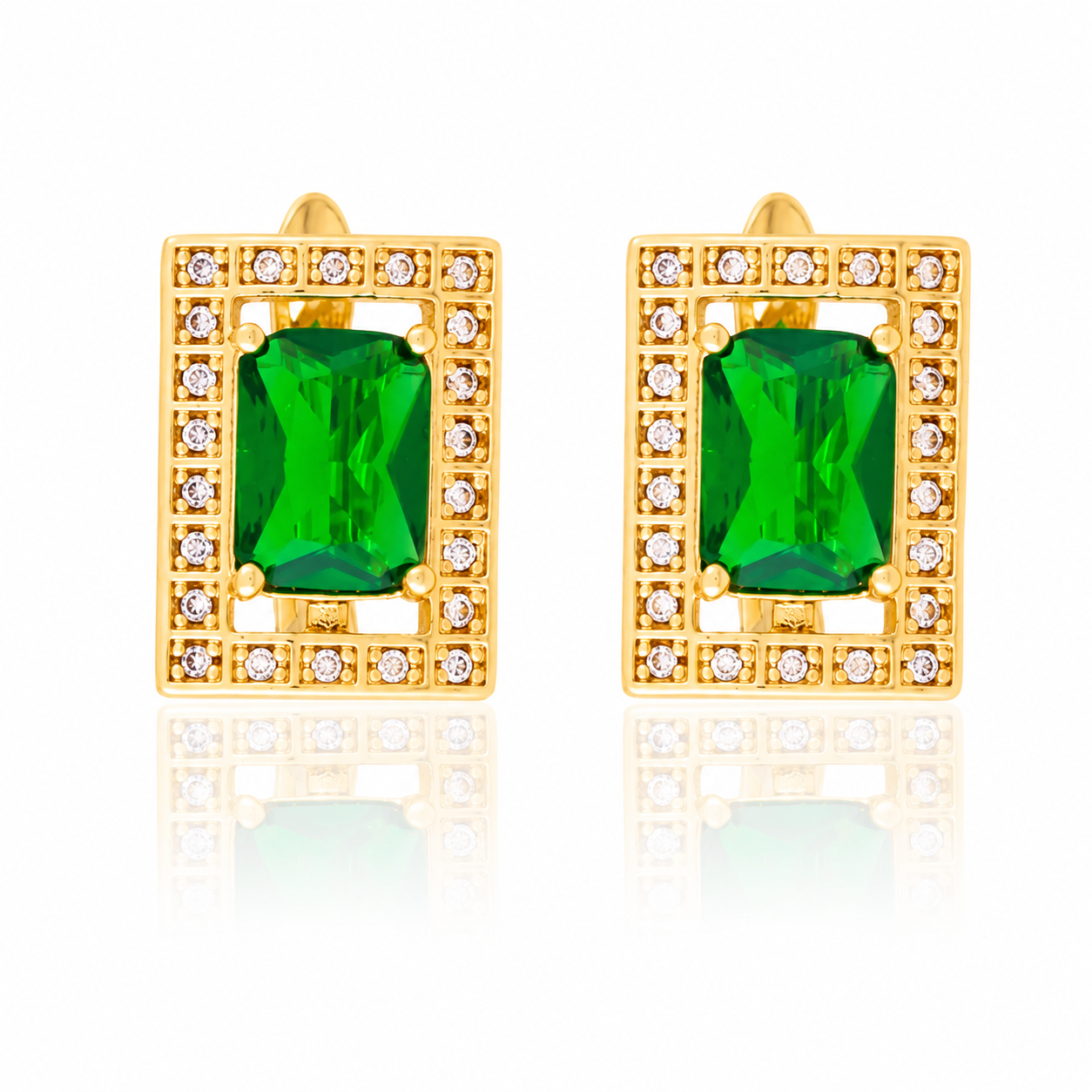 18K Gold Plated Emerald Crystal Earrings