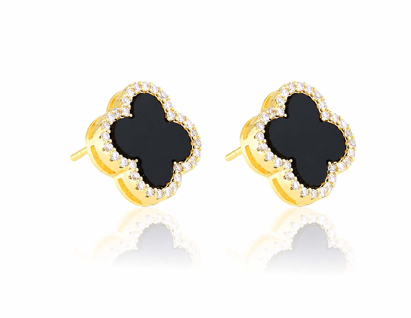14K Gold-Plated Black Clover Stud Earrings