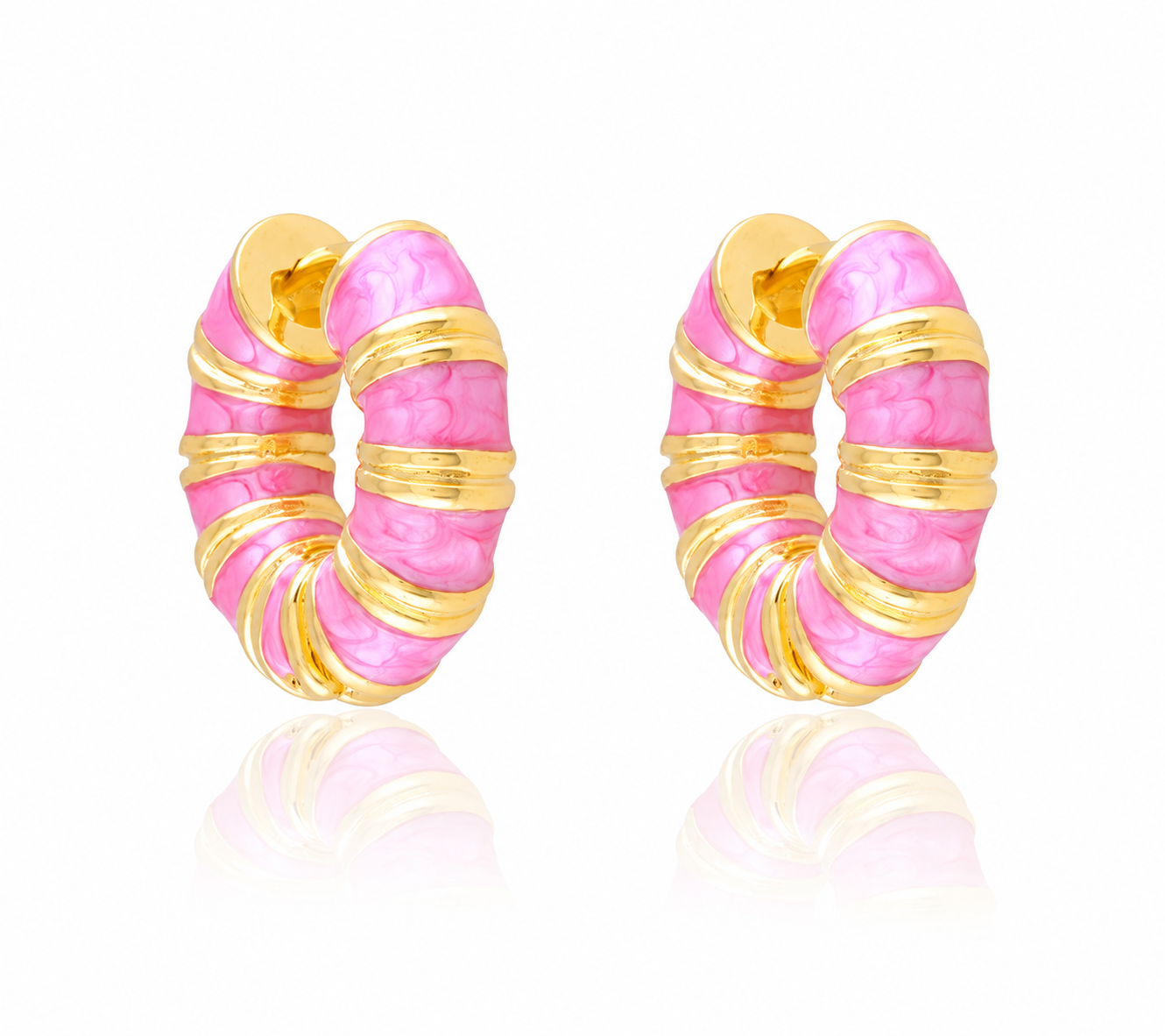 Pink Enamel 14K Gold-Plated Hoop Earrings