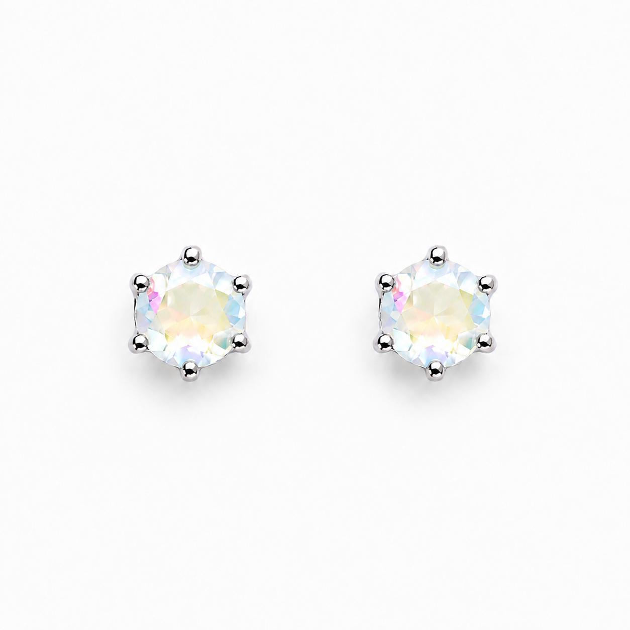 Rhodium Plated Aurora Crystal Stud Earrings