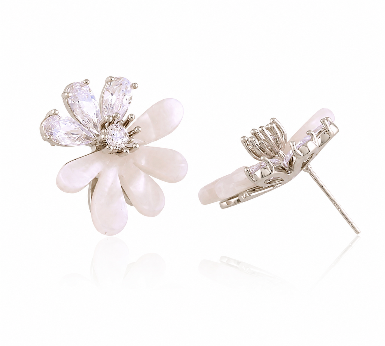 Crystal Flower Rhodium-Plated Stud Earrings