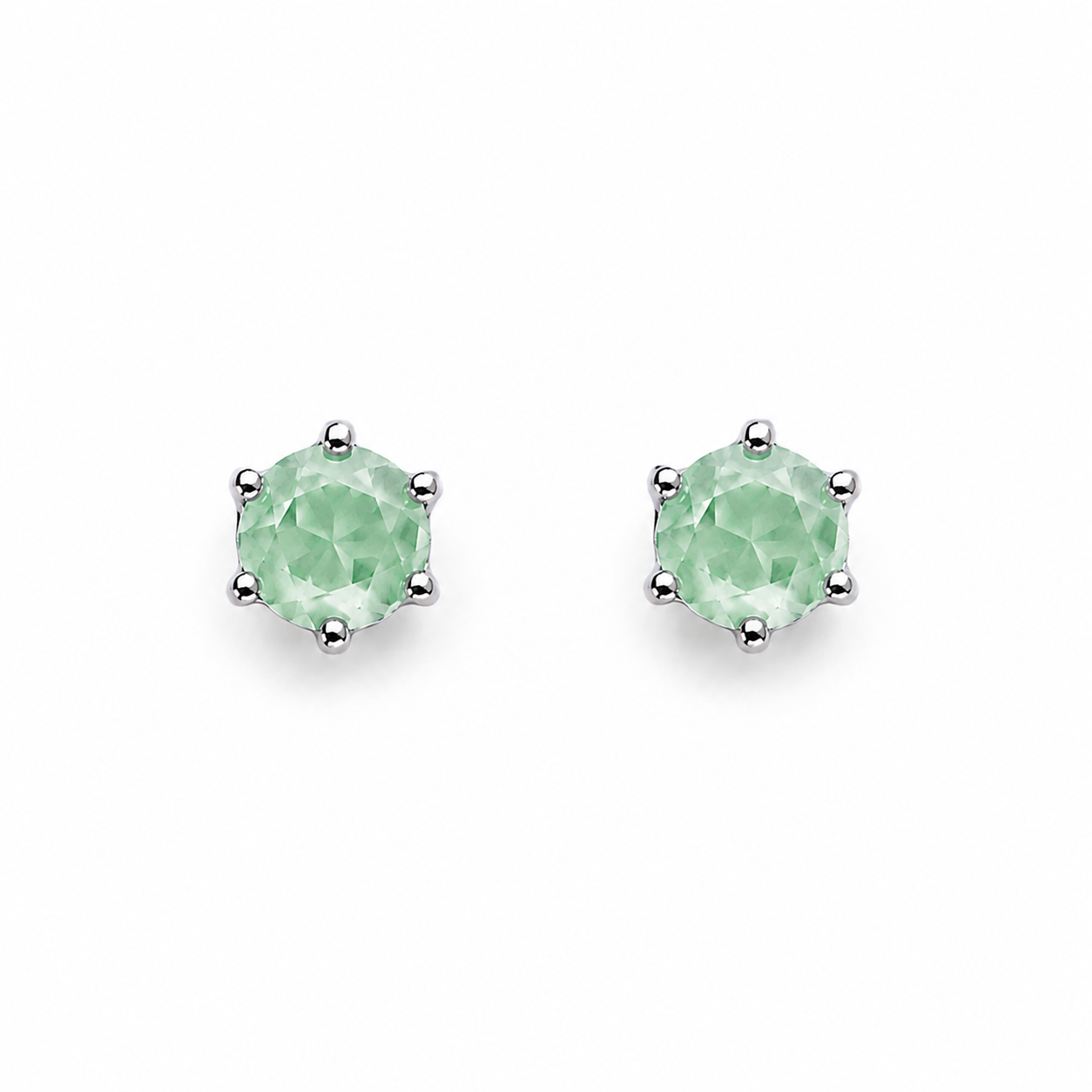 Rhodium Plated Green Crystal Stud Earrings.