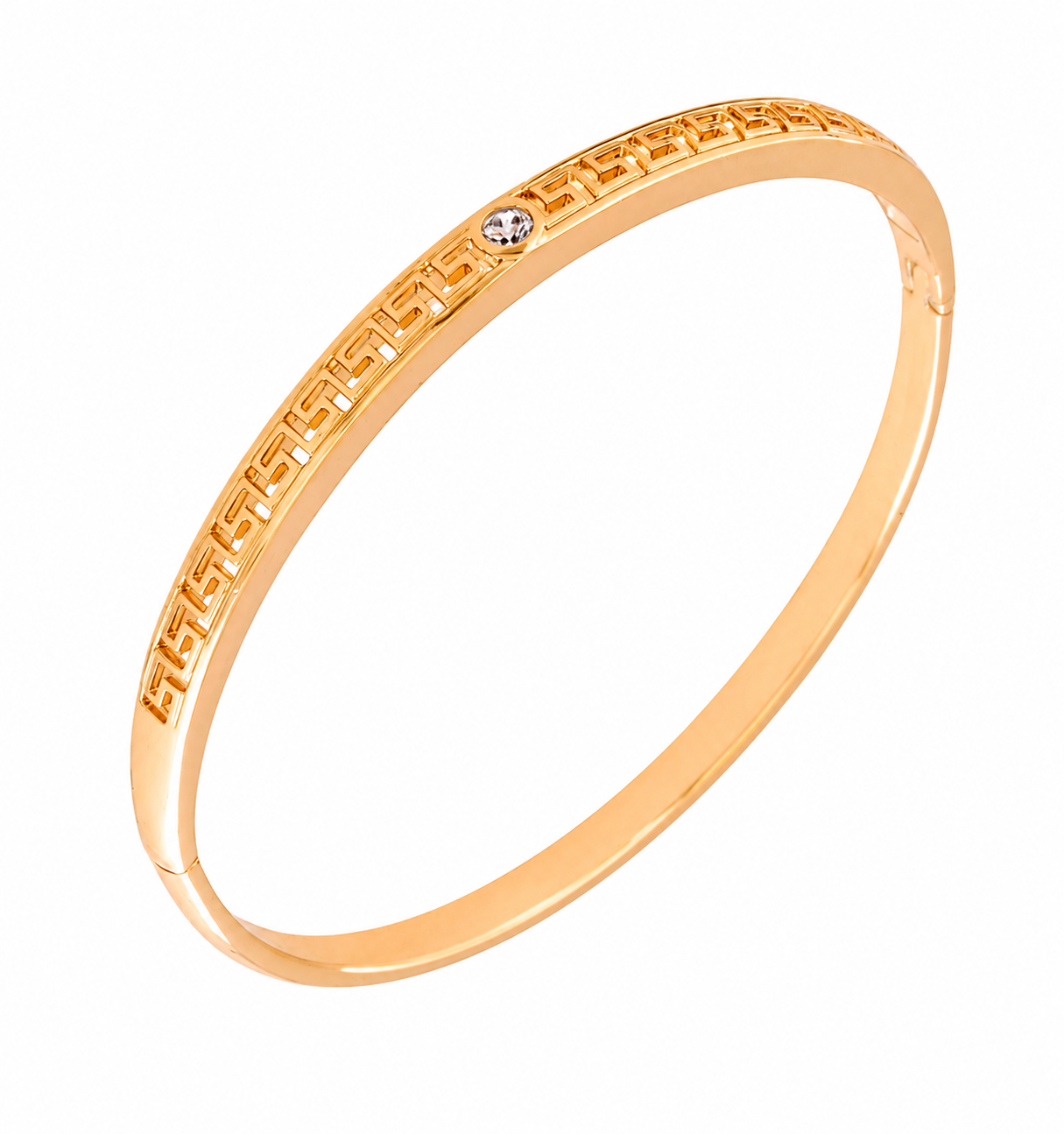 18K Gold-Plated Greek Key Crystal Bangle Bracelet