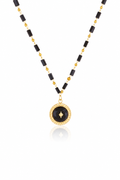 Black Beaded Pendant Necklace – Stainless Steel