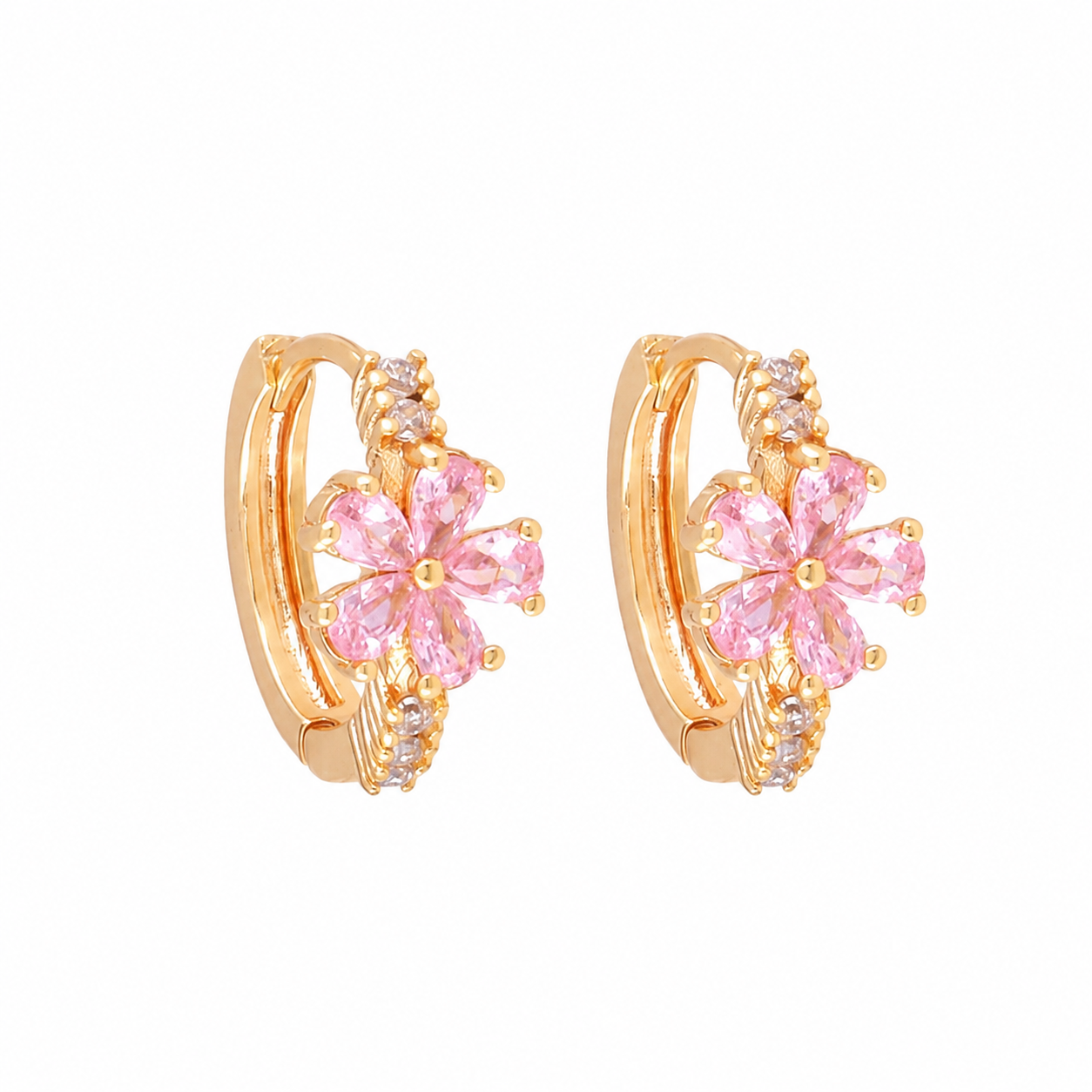 18K Gold Plated Pink Flower Earrings