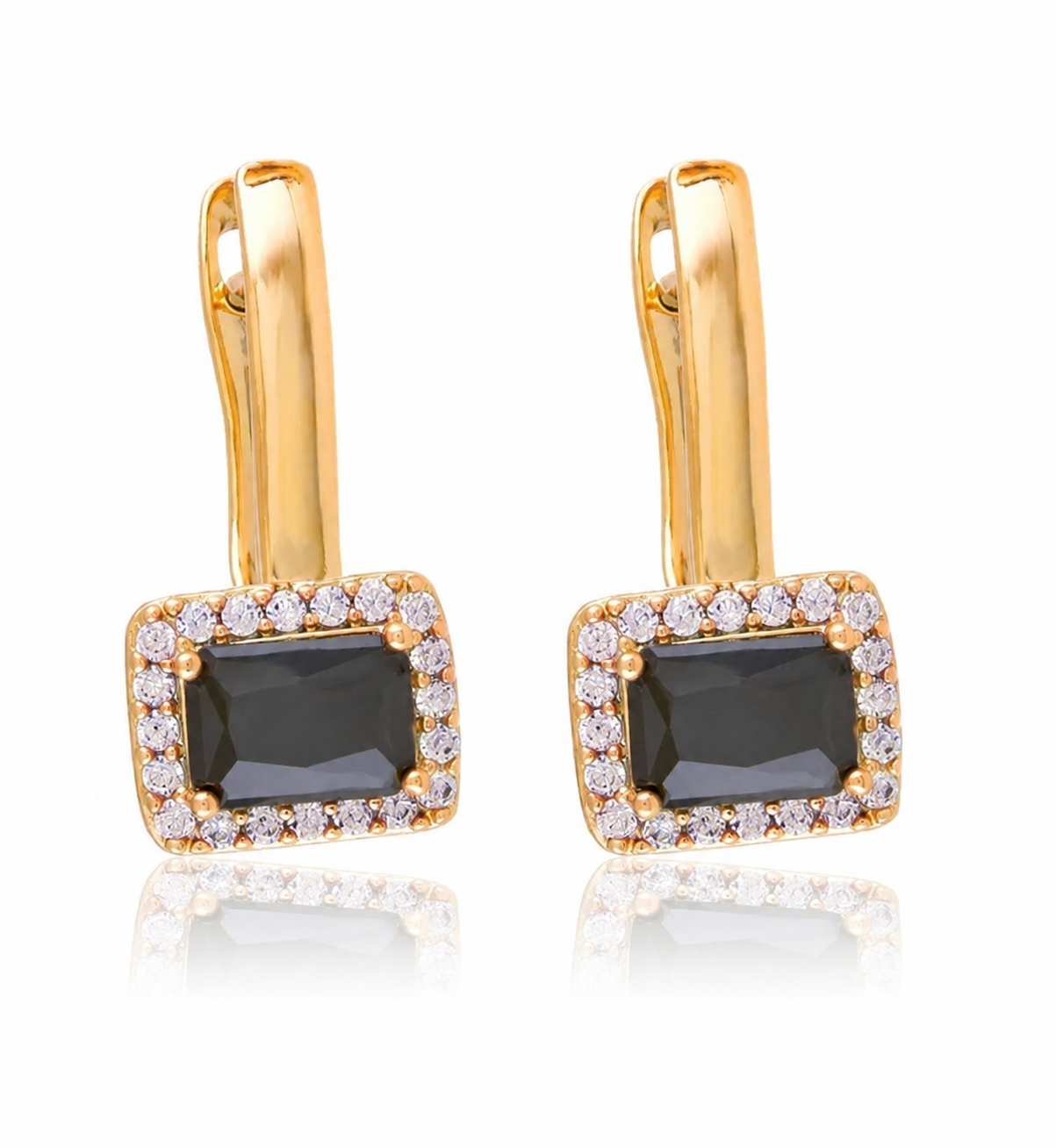 18K Gold-Plated Black Crystal Earrings