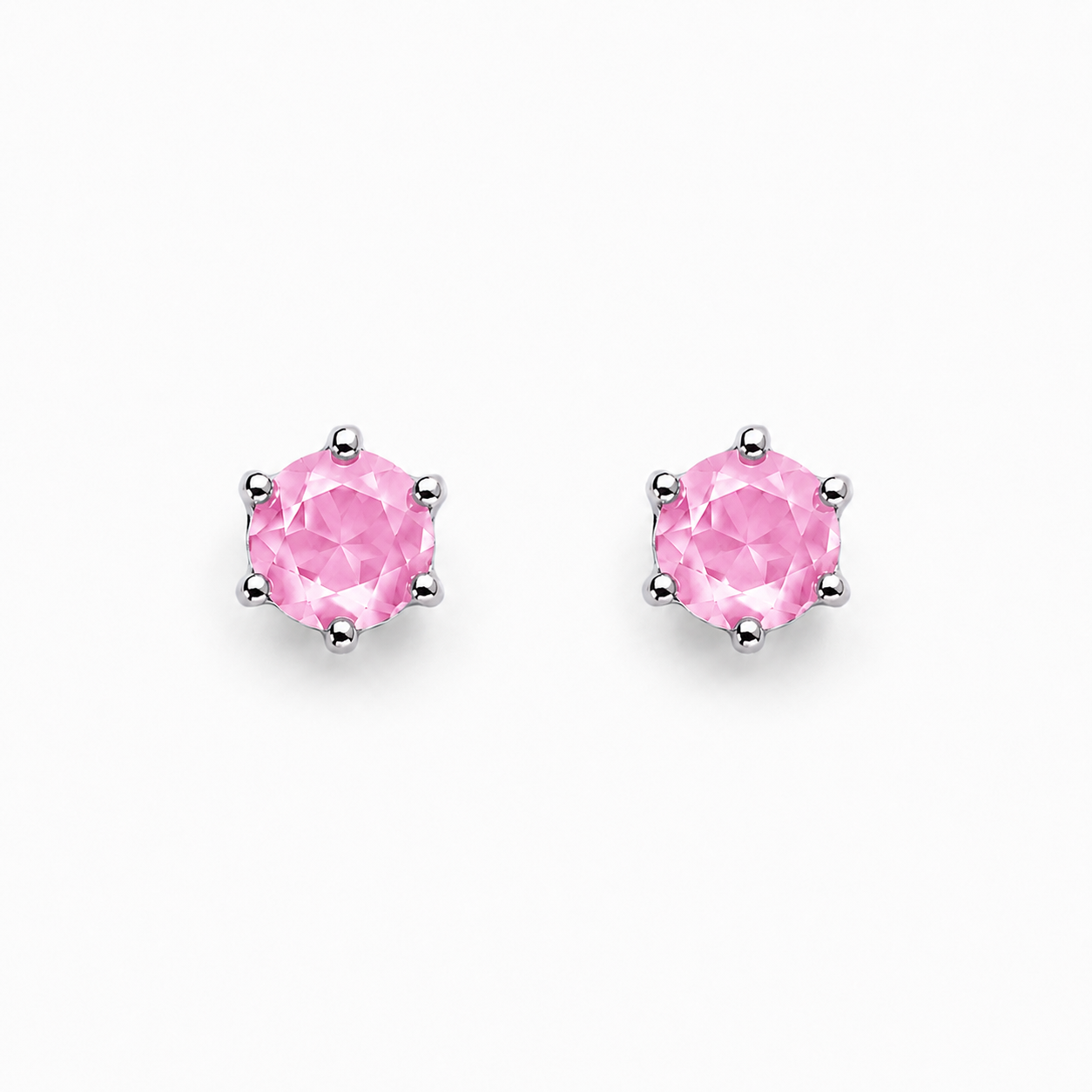 Rhodium Plated Pink Crystal Stud Earrings.