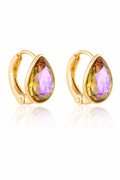 14K Gold Plated Crystal Teardrop Hoop Earrings