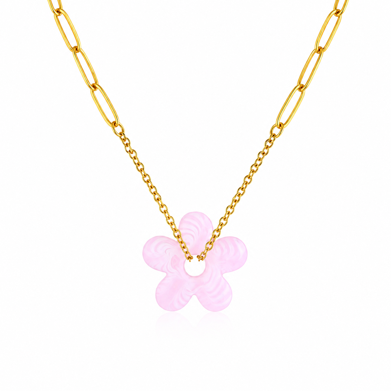 Pink Flower Necklace – Stainless Steel