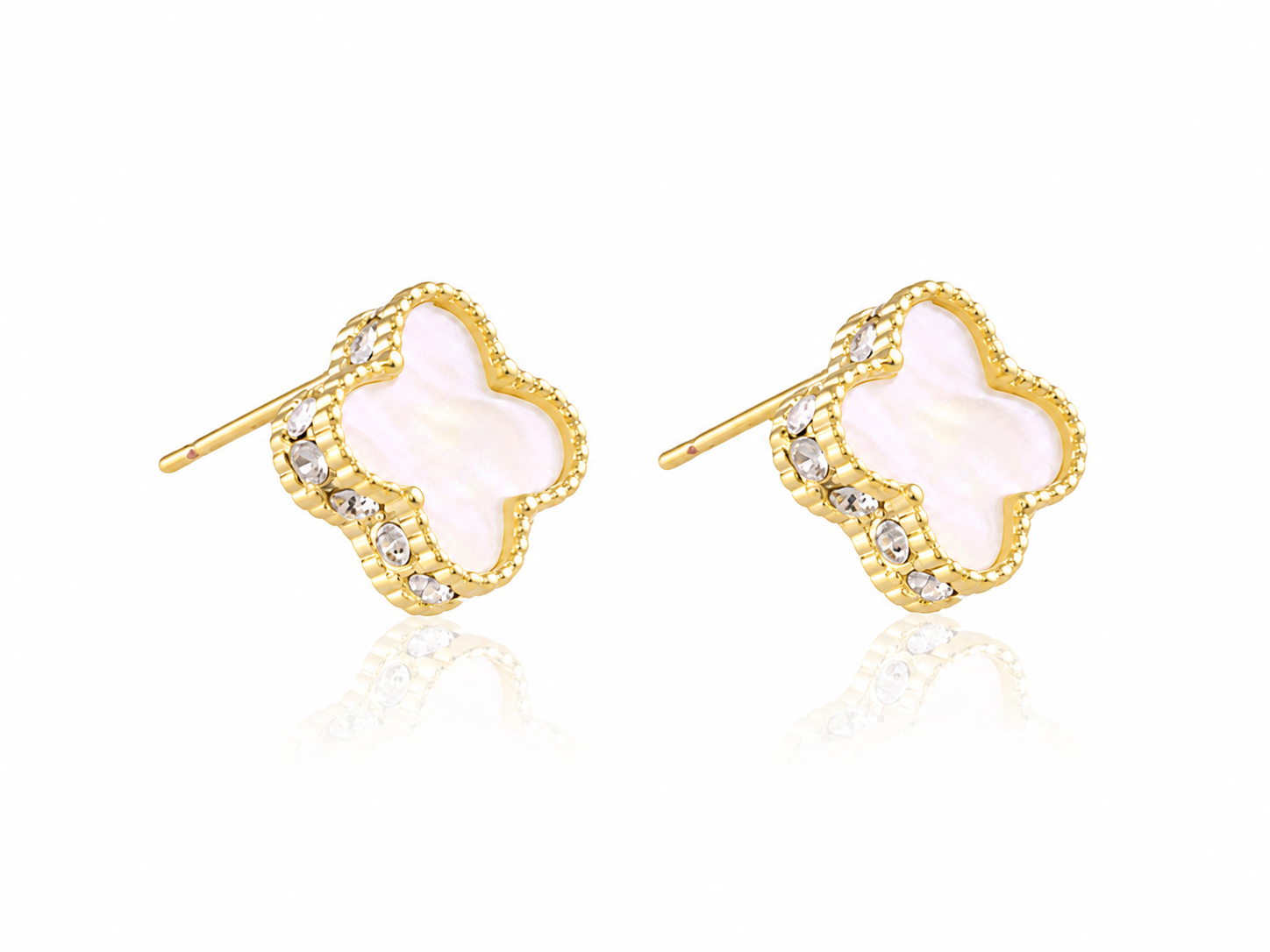 14K Gold-Plated Crystal Clover Stud Earrings
