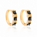 18K Gold-Plated Black Crystal Hoop Earrings