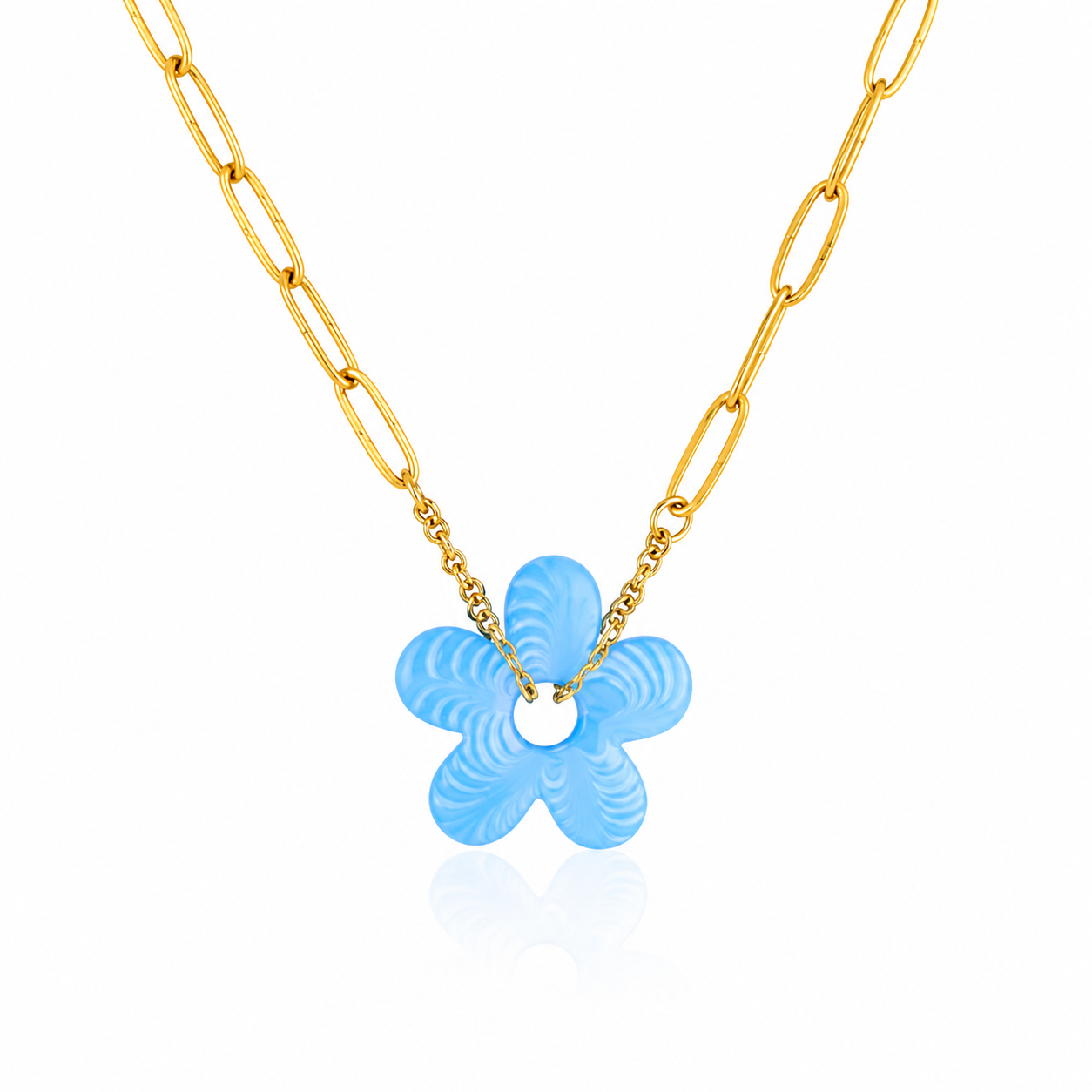 Blue Flower Necklace – Stainless Steel