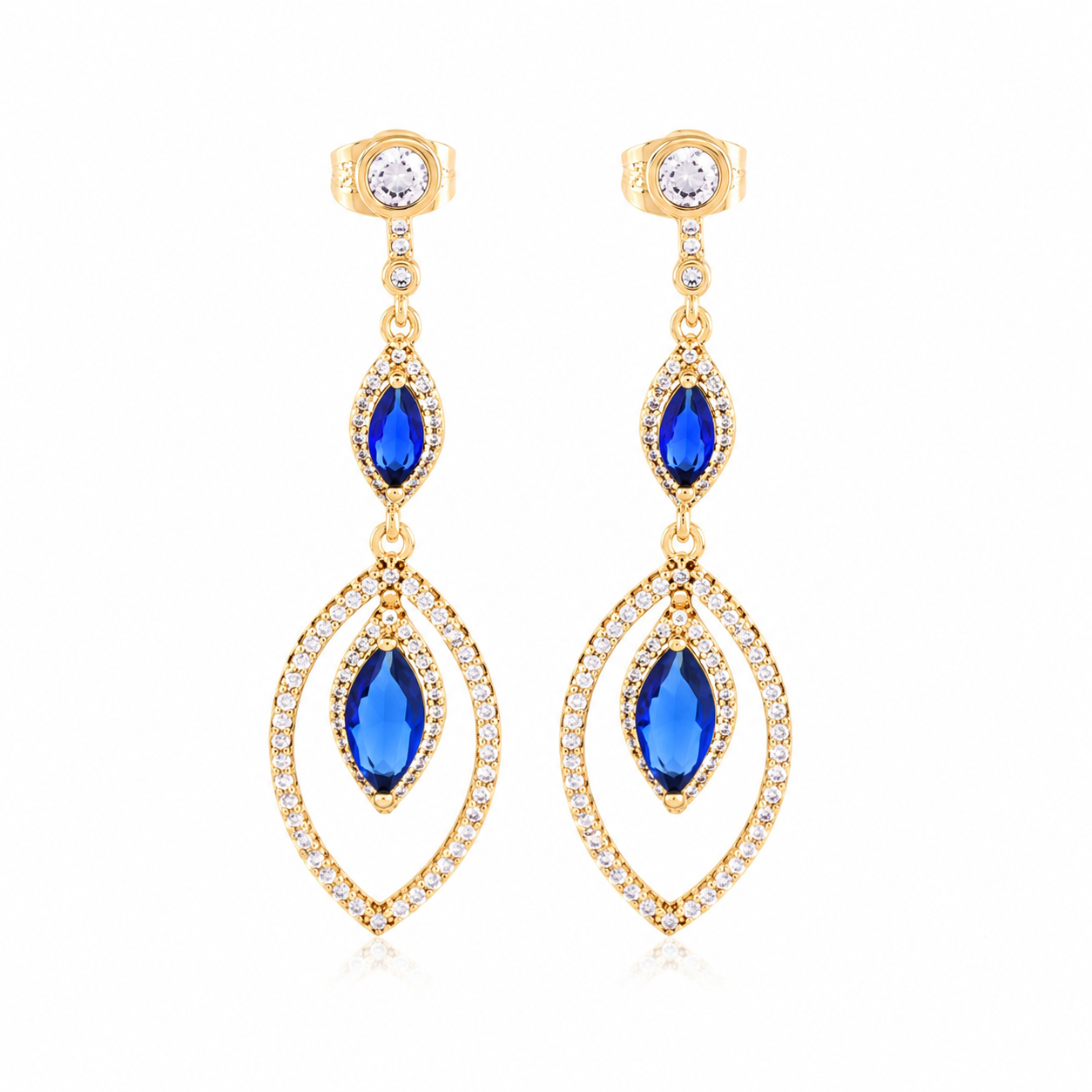 Blue Crystal 18K Gold-Plated Drop Earrings