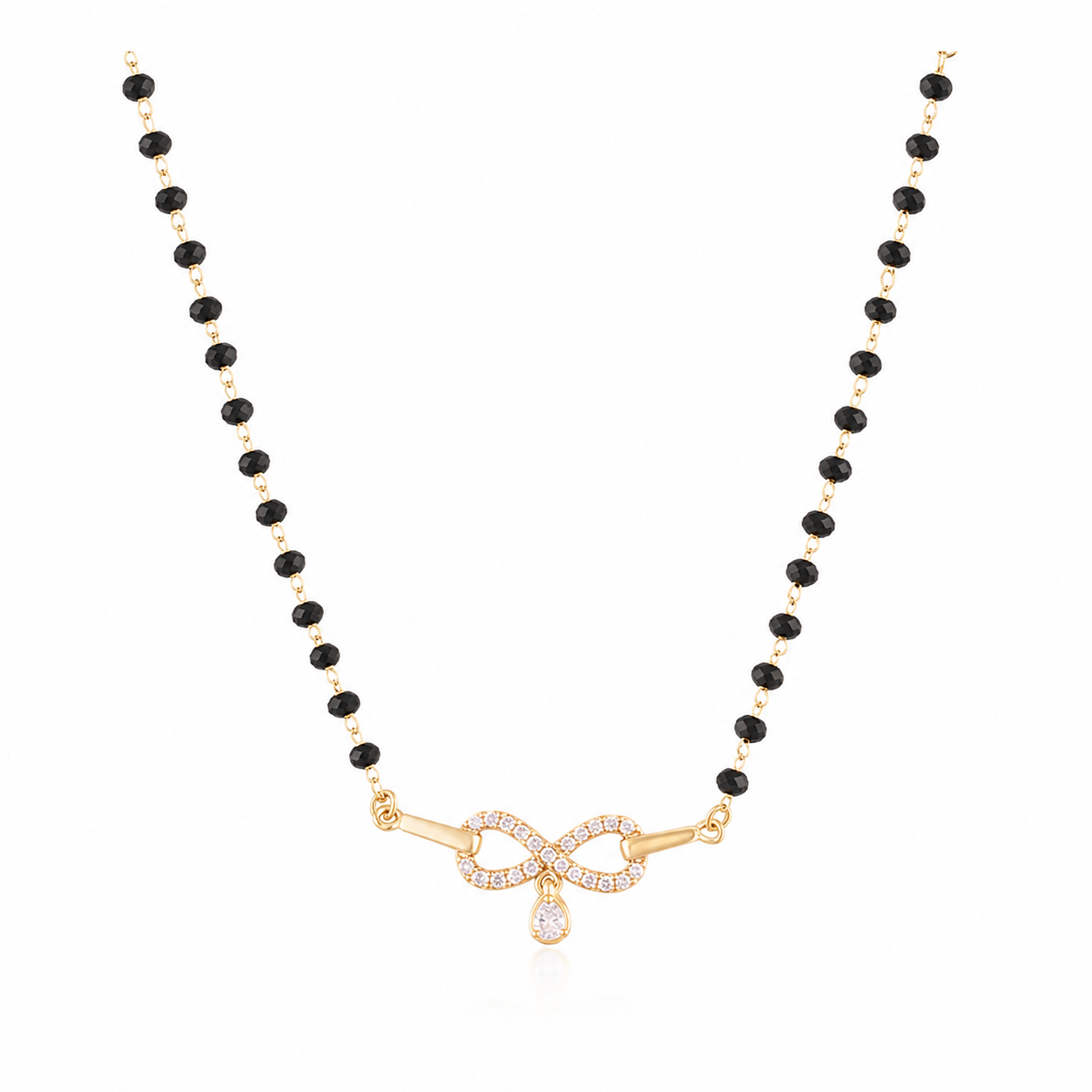 18K Gold Plated Black Bead Infinity Necklace