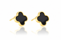 14K Gold-Plated Black Clover Stud Earrings