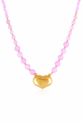 Pink Beaded Heart Necklace – Stainless Steel