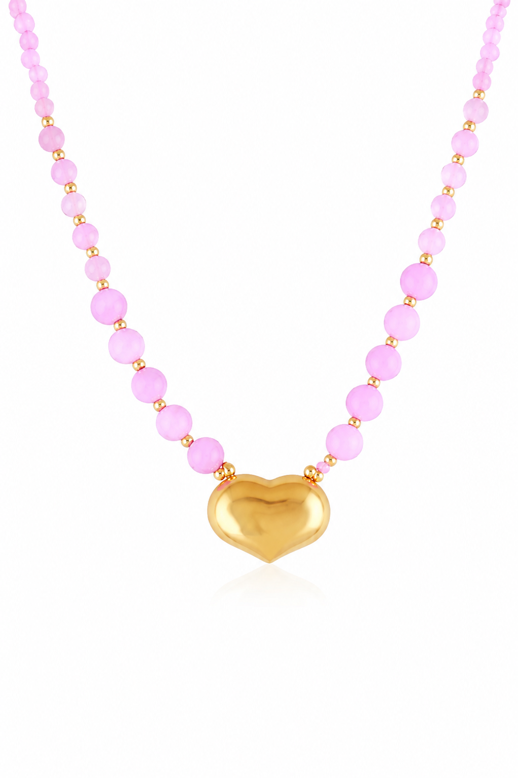 Pink Beaded Heart Necklace – Stainless Steel