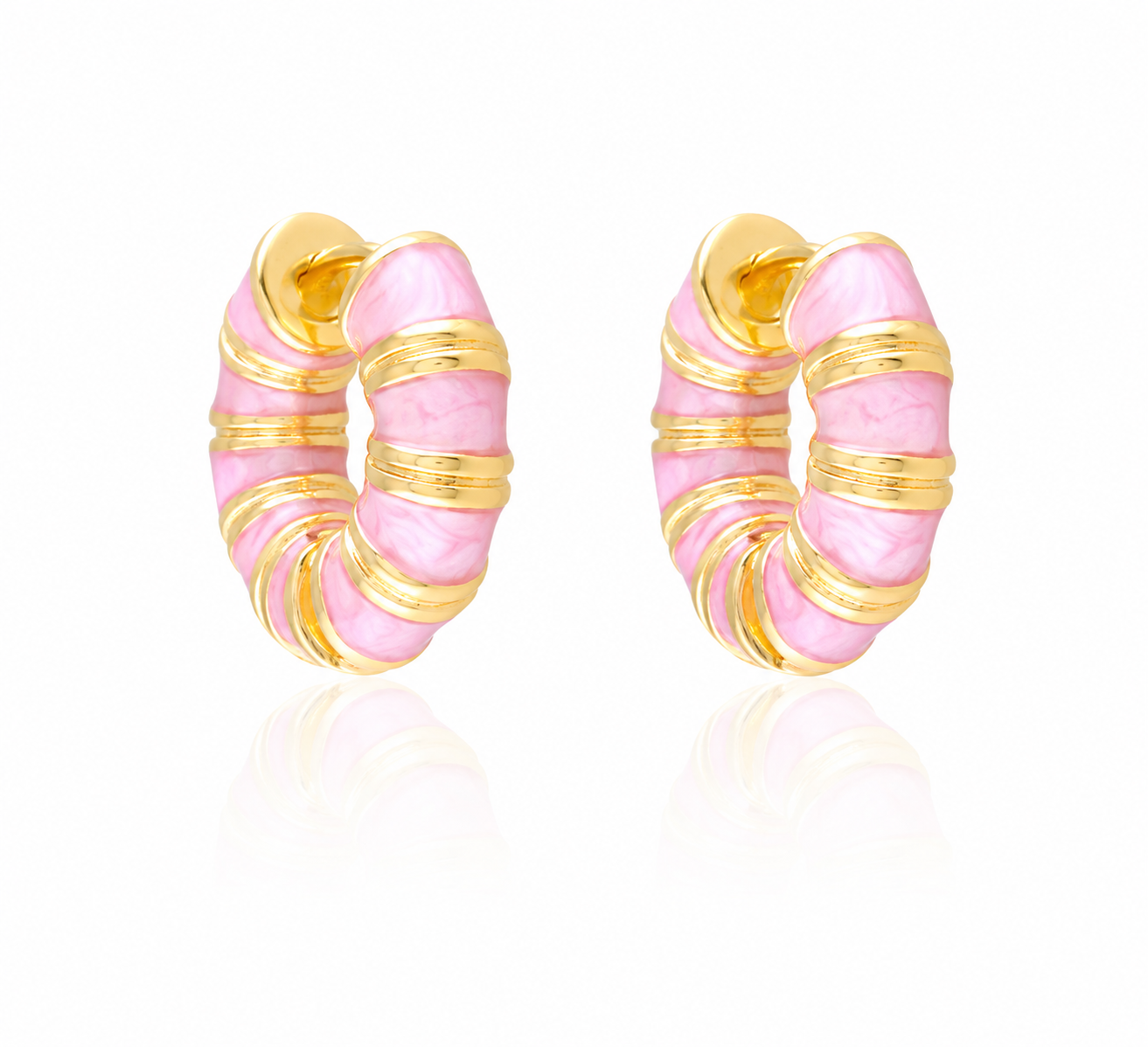 Pink Enamel 14K Gold-Plated Hoop Earrings
