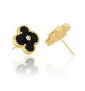 14K  Gold Plated Black Clover Stud Earrings