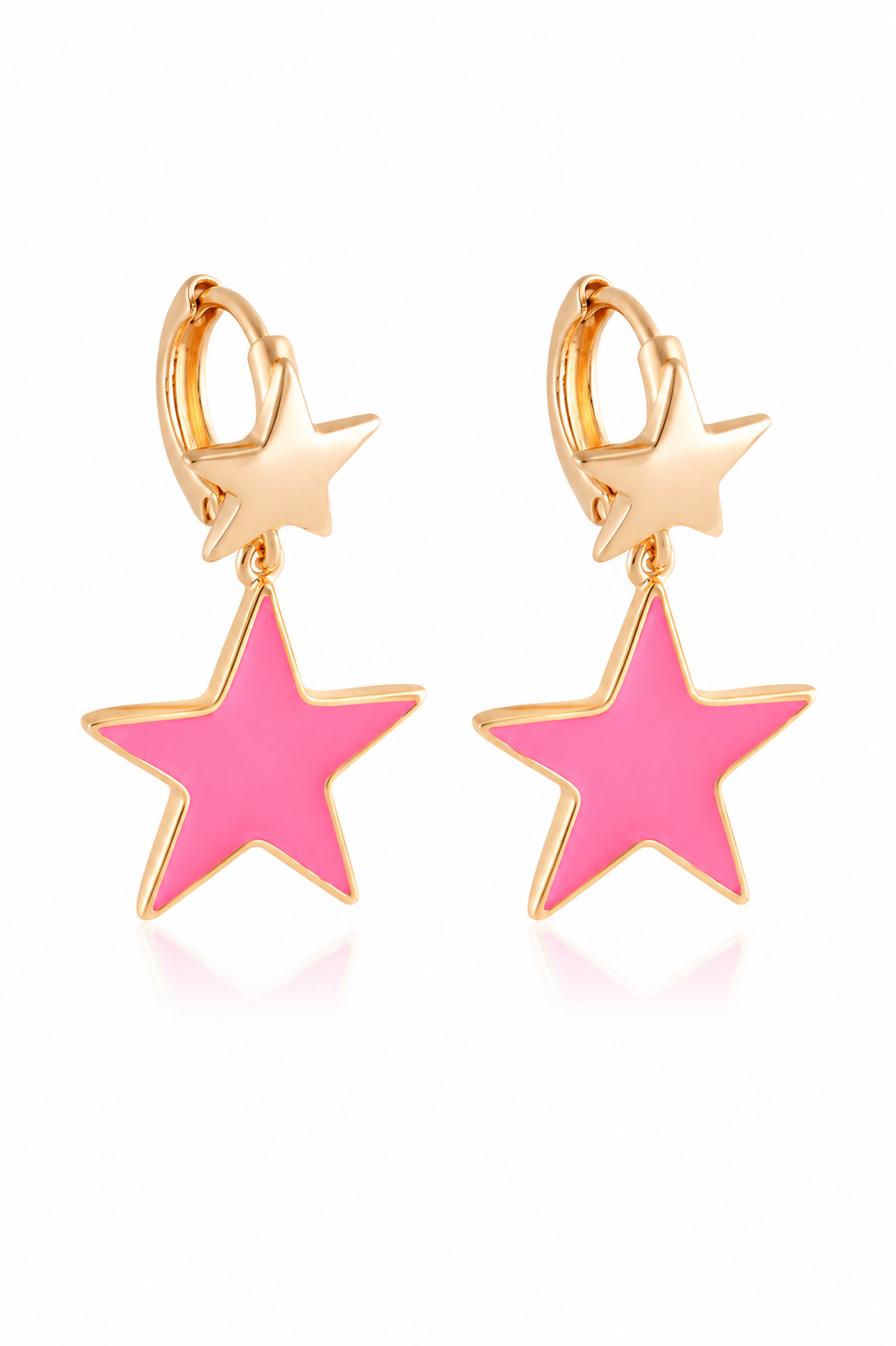 18K Gold Plated Pink Enamel Drop Earrings