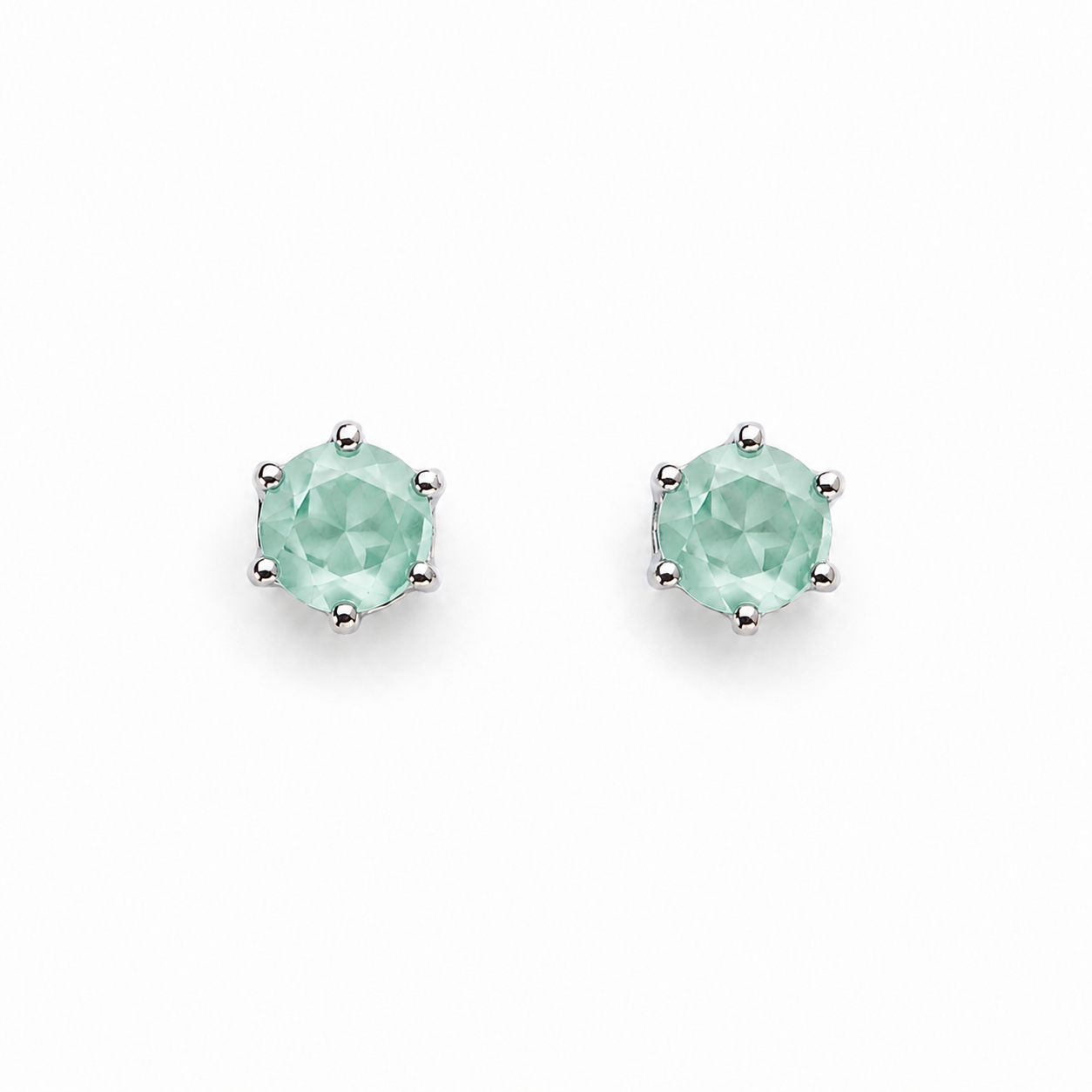 Rhodium Plated Mint Green Crystal Stud Earrings