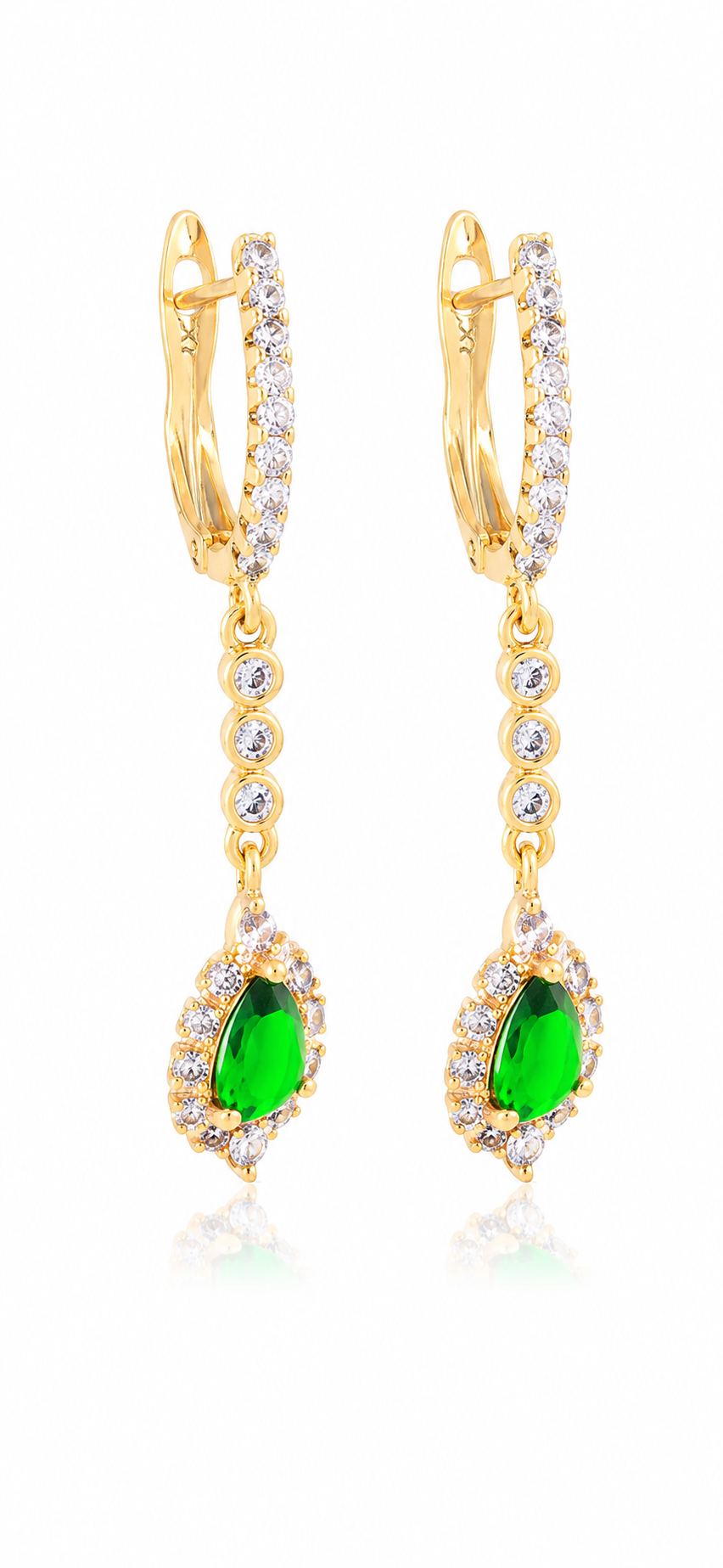 18K Gold Plated Green Crystal Drop Earrings