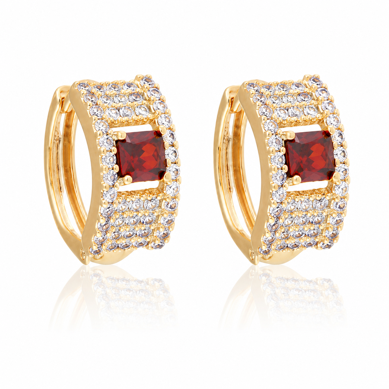 18K Gold Plated Red Crystal Hoop Earrings