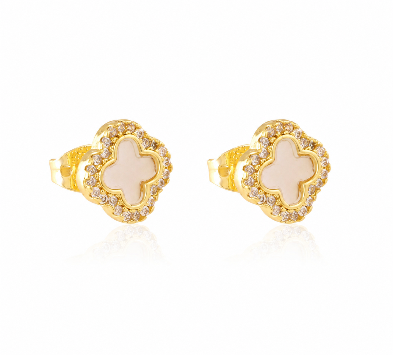 14K Gold Plated Clover Stud Earrings