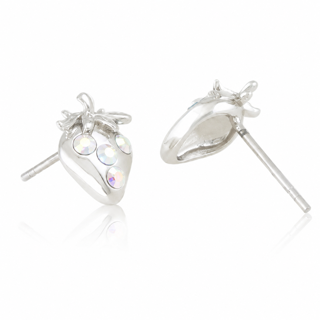 Crystal Strawberry Stud Earrings – Rhodium Plated