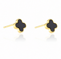 14K Gold-Plated Black Clover Stud Earrings