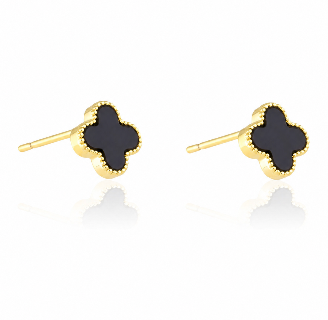 14K Gold-Plated Black Clover Stud Earrings