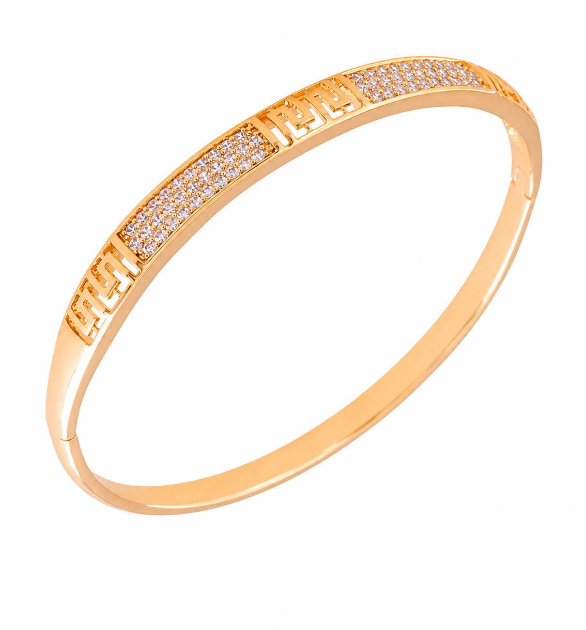 18K Gold-Plated Crystal Greek Key Bangle Bracelet