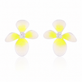 Rhodium Plated Enamel Flower Earrings