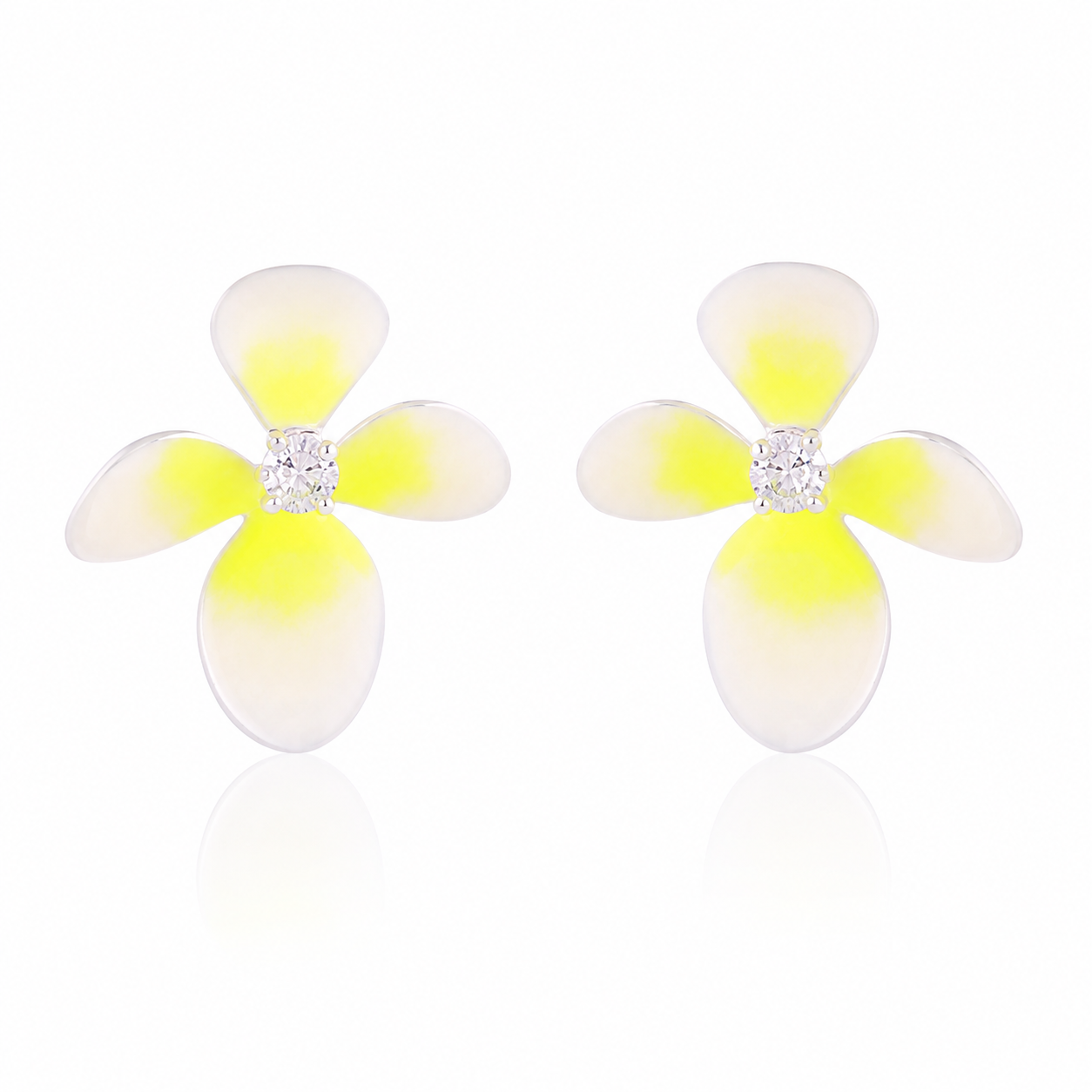 Rhodium Plated Enamel Flower Earrings