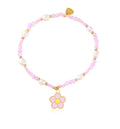 Pink Flower Surgical Steel Beaded Bracelet
