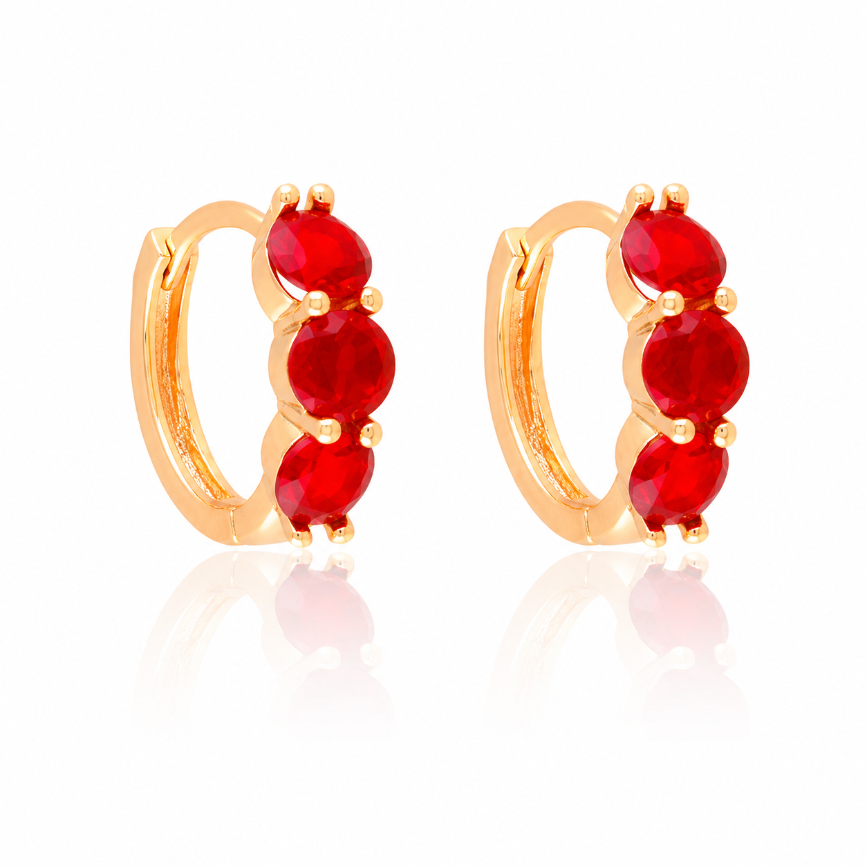 18K Gold Plated Red Crystal Hoop Earrings