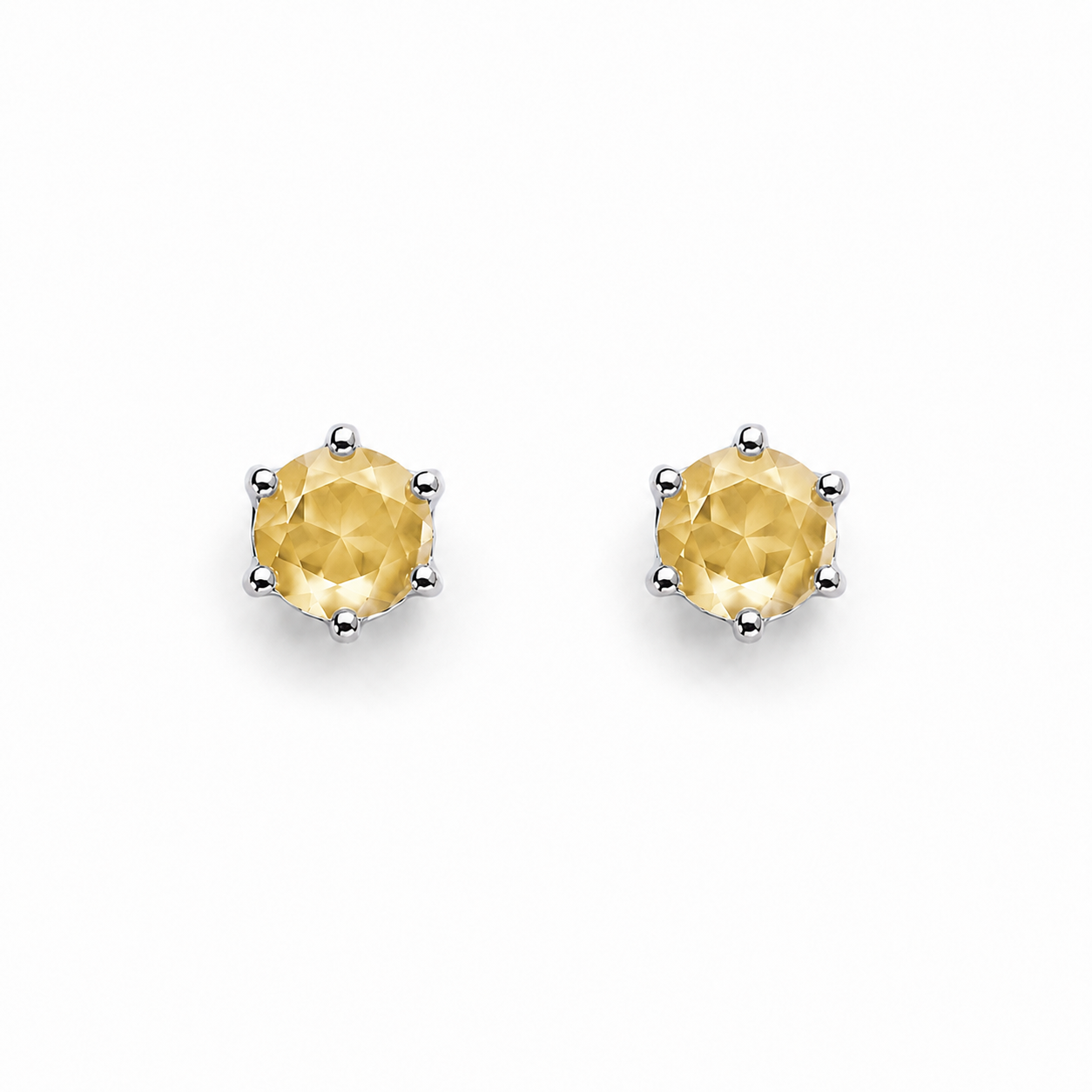 Rhodium Plated Yellow Crystal Stud Earrings