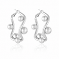 Rhodium Plated Wave Hoop Earrings