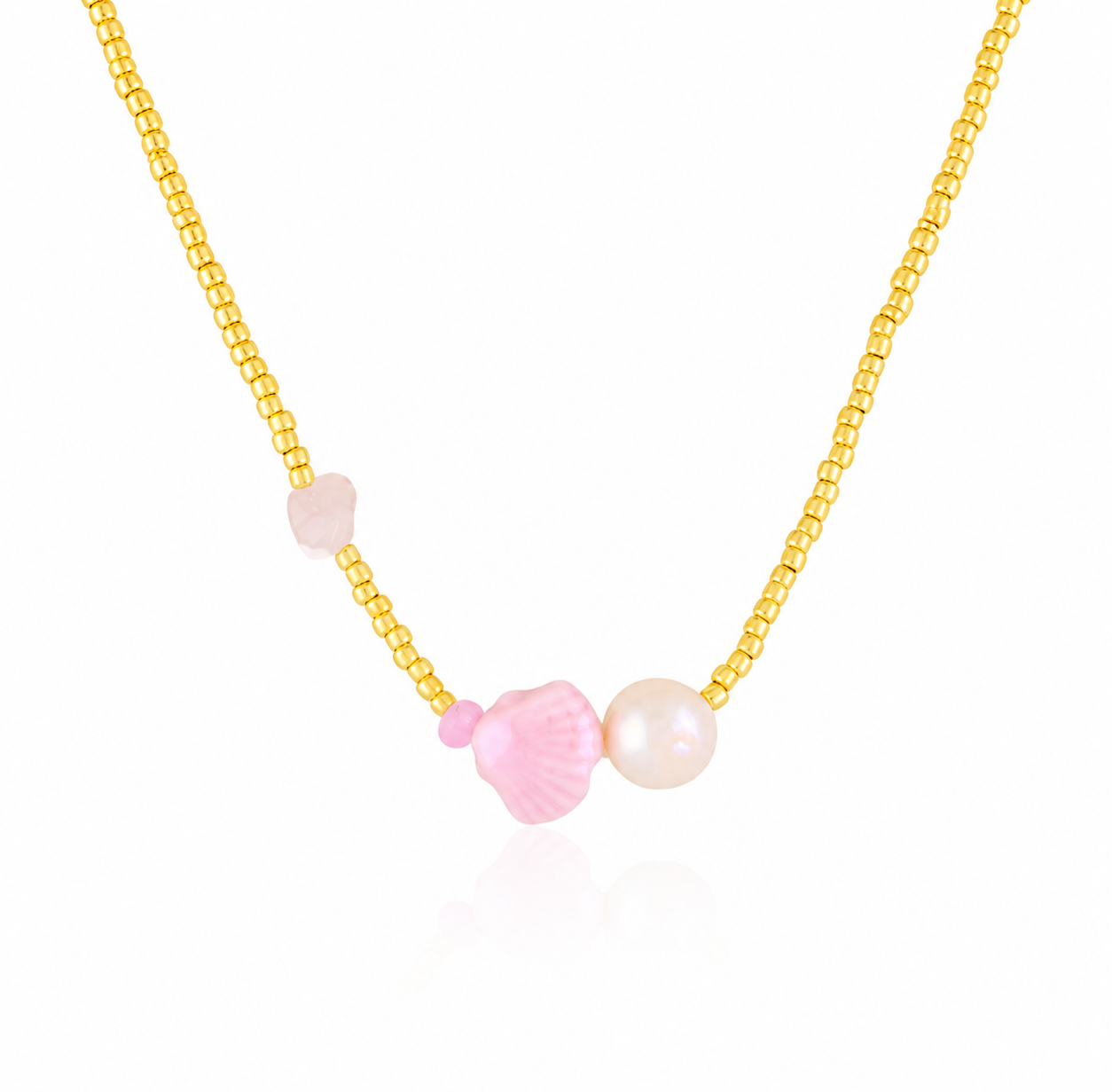 Pink Shell & Pearl Necklace – Stainless Steel