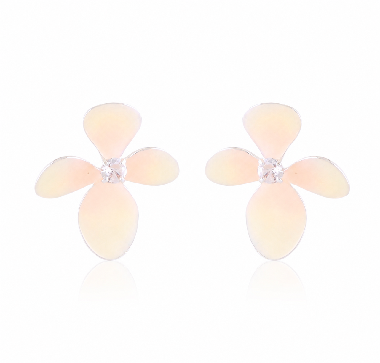 Rhodium Plated Enamel Flower Stud Earrings